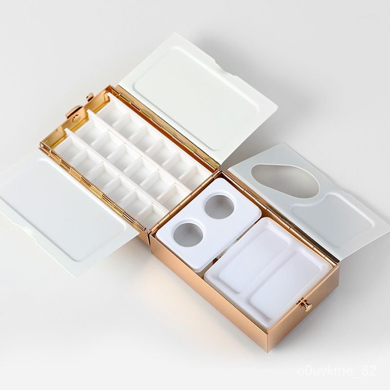 超美黃銅電鍍水彩盒 固體旅行水彩盒子 美甲手繪調色盤