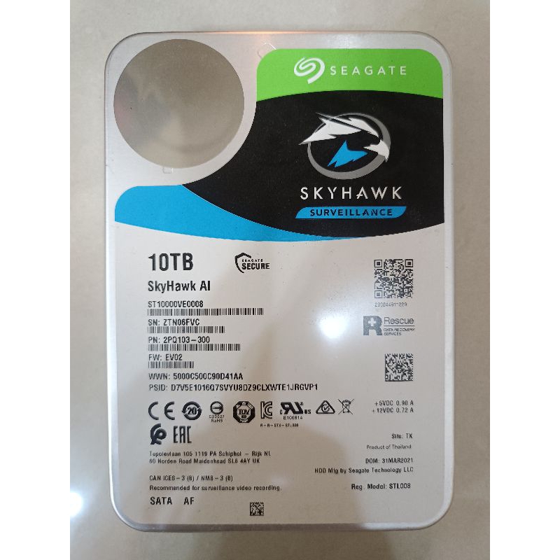 希捷Seagate 監控鷹【SkyHawk AI】 ST10000VE008 10TB 3.5吋 監控硬碟