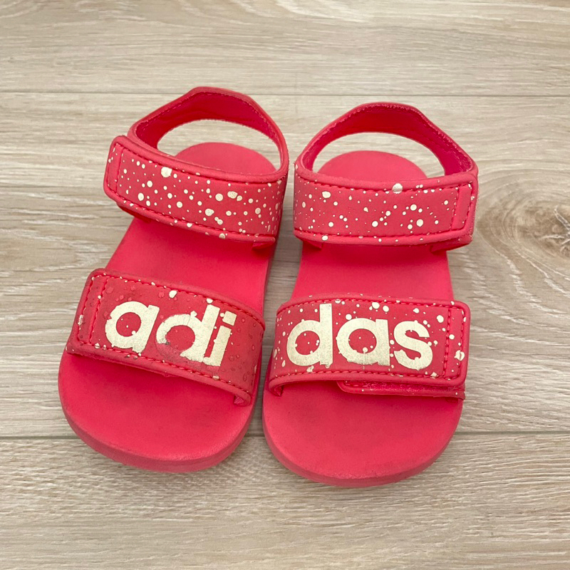 正品adidas愛迪達 女寶女童 桃紅色涼鞋 可黏貼調整大小 14cm