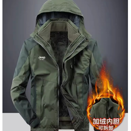 JEEP衝鋒衣男士外套三合一可以拆卸保暖夹克防風防水加绒加厚上衣