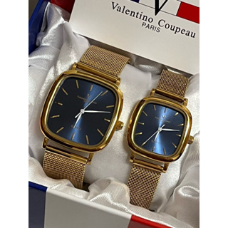 Valentino Coupeau 復古時尚方形米蘭男女對錶款-藍面