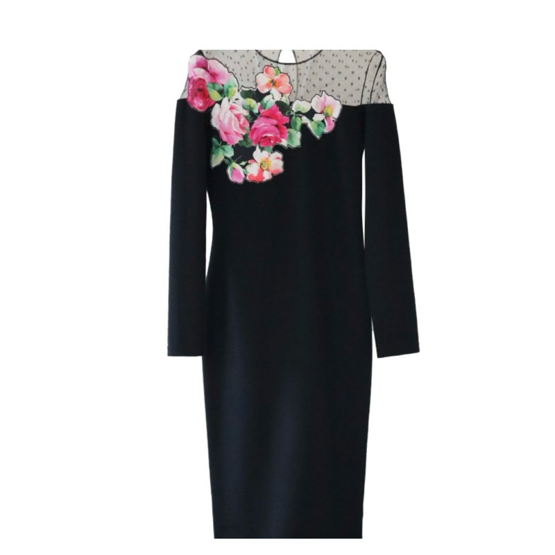 全新BLUMARINE 花朵刺繡黑色蕾絲洋裝原價54800