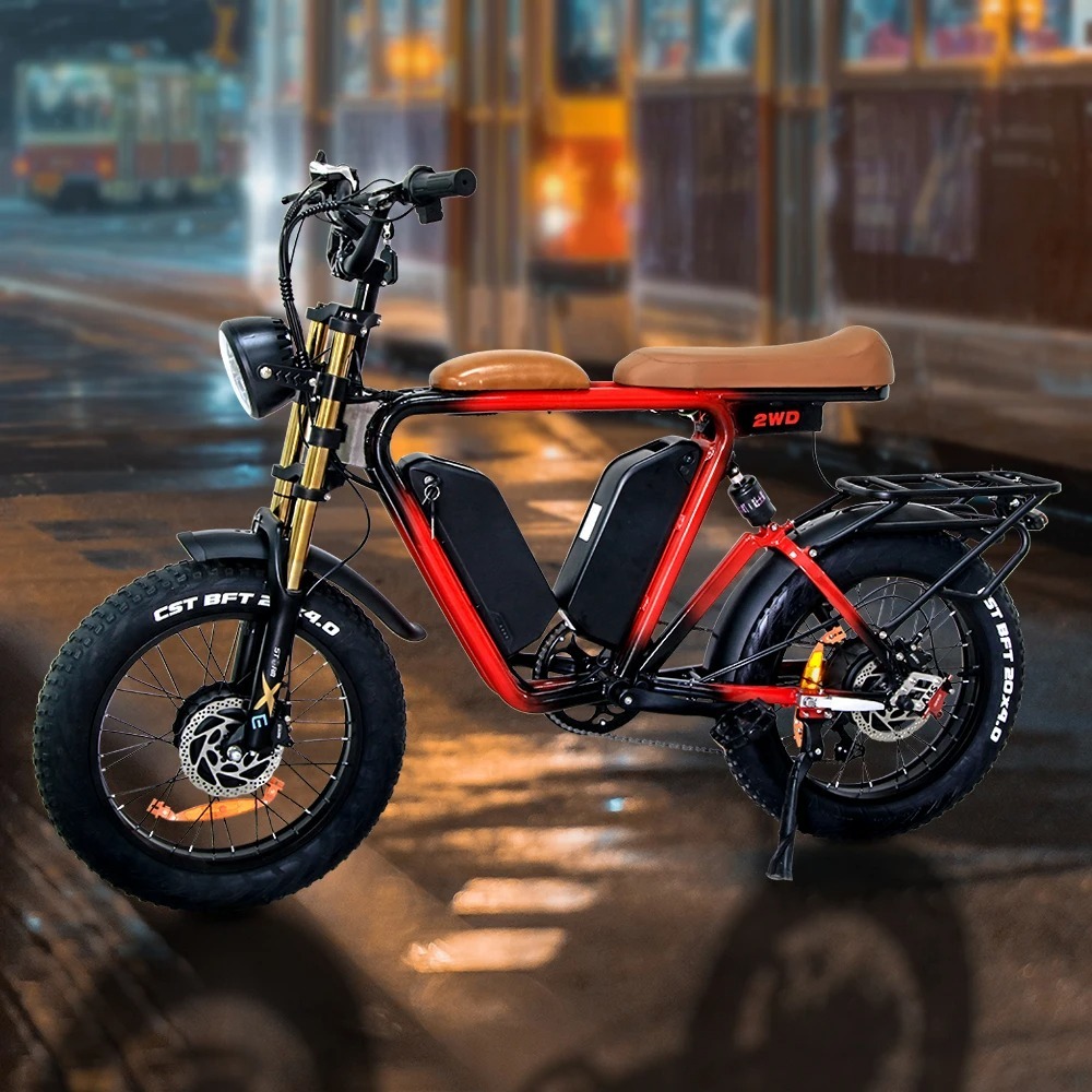 2000W 胖胎電動自行車 48V 電動自行車雙電機電動自行車 7 速電動自行車鋰電池電動自行車