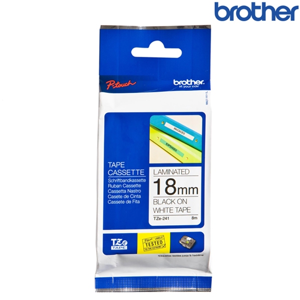 Brother兄弟 TZe-241 白底黑字 標籤帶 標準黏性護貝系列 (寬度18mm) 標籤貼紙 色帶