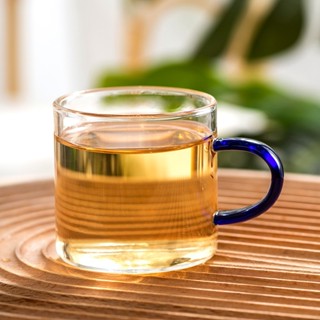 【臺灣現貨】加厚耐熱透明四色帶把玻璃杯 120ml 杯子 品茗杯 茶杯 馬克杯 咖啡杯 水杯 茶壺 茶具