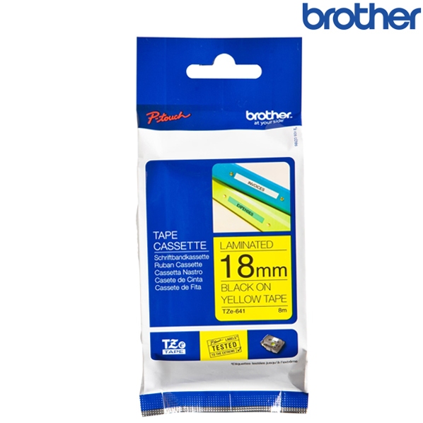 Brother兄弟 TZe-641 黃底黑字 標籤帶 標準黏性護貝系列 (寬度18mm) 標籤貼紙 色帶