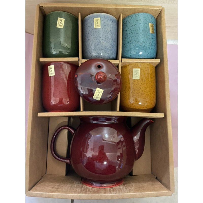 紅寶瓷五色結晶釉茶壺杯組