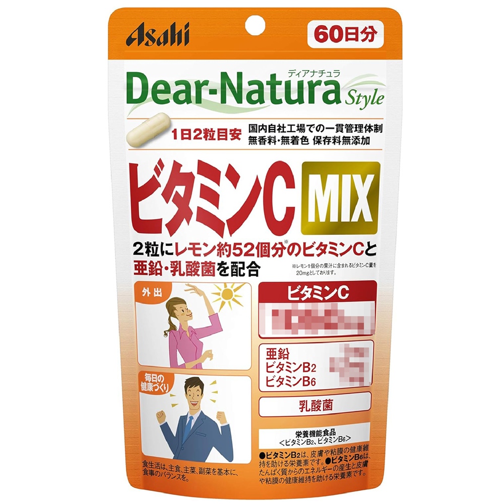 現貨。日本製 Asahi 朝日 Dear-Natura  維他命C MIX B2 B6 鋅 乳酸菌 60日(120粒)