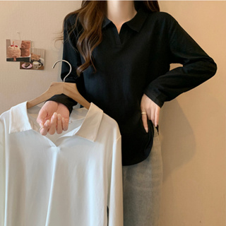 愛依依 大碼上衣 長袖T恤 POLO領XL-4XL韓版秋季設計感寬鬆上衣長袖T恤MB121-3359.