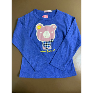 全新 藍色 拼布 小熊 造型 130cm 小童 長袖 上衣 薄長袖