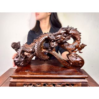 【66藝品】高檔黑檀木【龍如意】雙色料 龍騰盛事 生意興隆 細膩光亮 精雕細琢 裝飾擺件 風水擺件 鎮宅 E98
