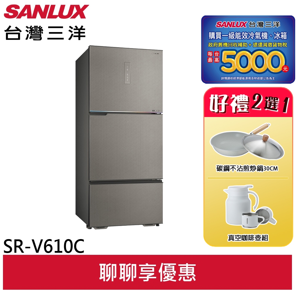 SANLUX 台灣三洋 606L 大冷凍庫變頻三門電冰箱 SR-V610C((輸碼95折 ZN0C94IKIS)