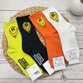 【新品】韓國襪子 融化微笑 亮色系 長筒襪 大膽玩色 螢光色 長筒襪 男女襪 潮流襪 笑臉襪