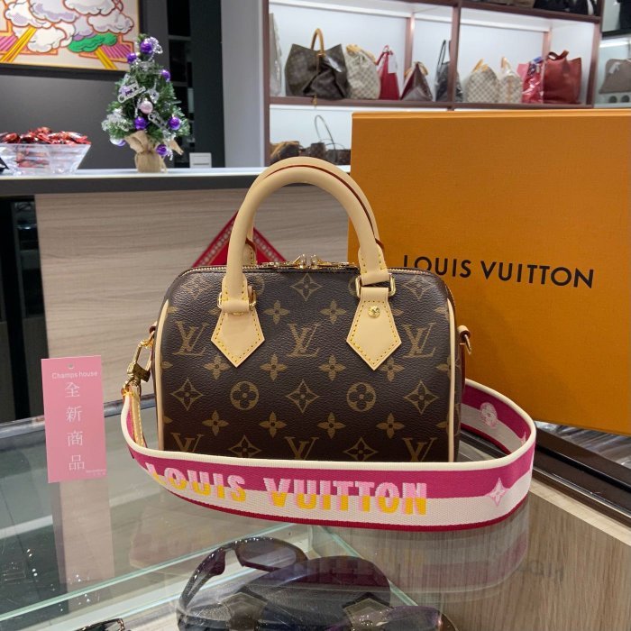 ✈巴黎全新代購✈ LV 路易威登 M45948 Speedy 20 原花粉色寬背帶波士頓包 單肩包 手提包