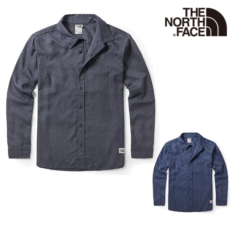 【The North Face 美國】男 THERMO 長袖保暖襯衫 瀝灰 藍 46GE 長袖襯衫 秋冬 日常 休閒上衣