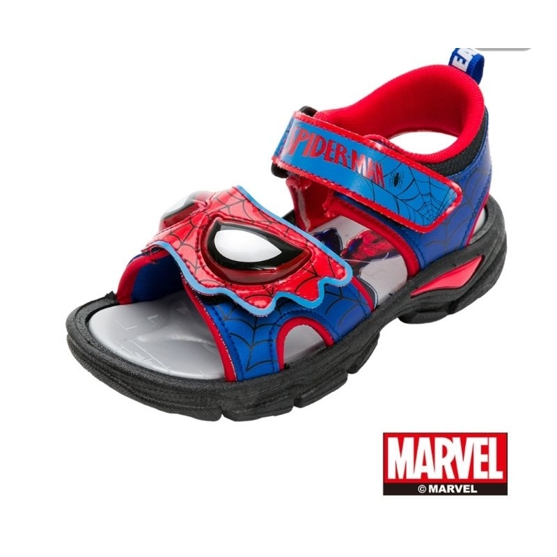 【Marvel 漫威】蜘蛛人 台灣製造 輕量透氣 防水防滑 晴雨鞋 男童電燈涼拖鞋-藍紅MNKT35122