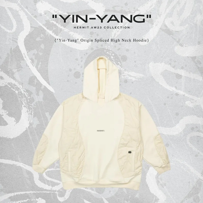 Hermit "Yin-Yang" Origin Spliced High Neck Hoodie【Off-White】
