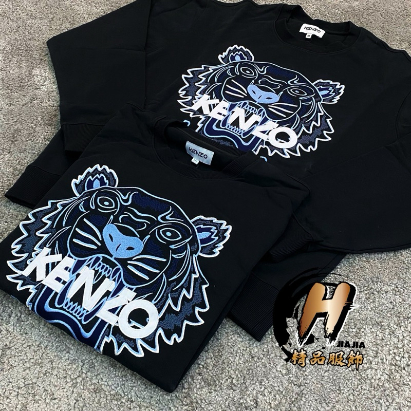 H精品服飾💎KENZO 高田三賢 新款新標 刺繡虎頭 藍底白字 黑色 大學T/衛衣✅正品代購