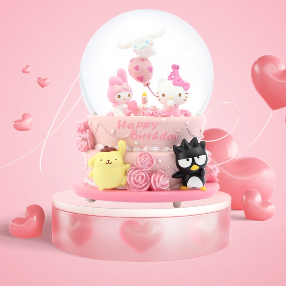 【新品現貨秒出 JARLL讚爾藝術】Hello Kitty粉紅派對 生日蛋糕 水晶球音樂盒生日聖誕交換禮物三麗鷗蛋糕