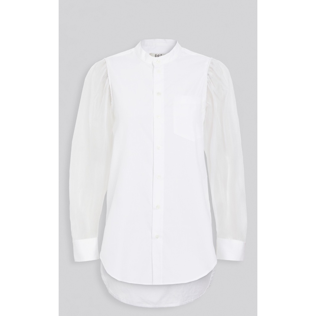 (全新)美國女裝Sea長袖異材質混絲質襯衫尺寸M