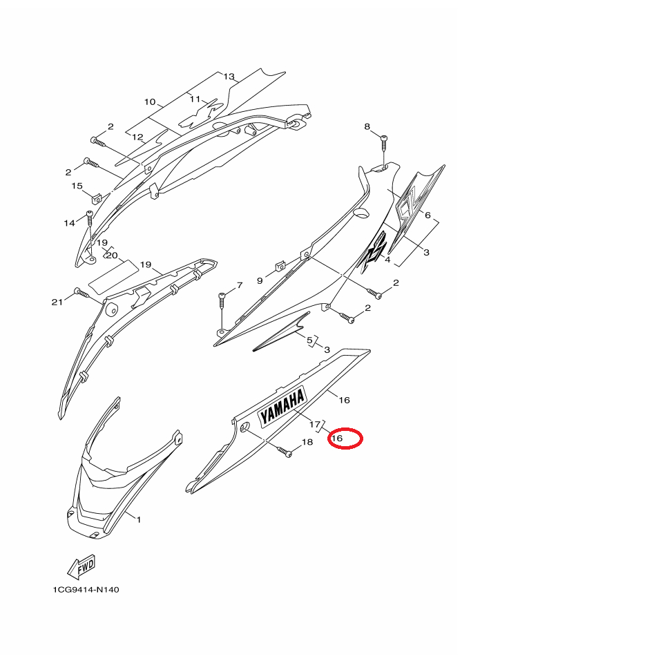 YAMAHA 原廠 RS ZERO 綠色 左側條 護片1 料號：1CG-X7482-01-P9