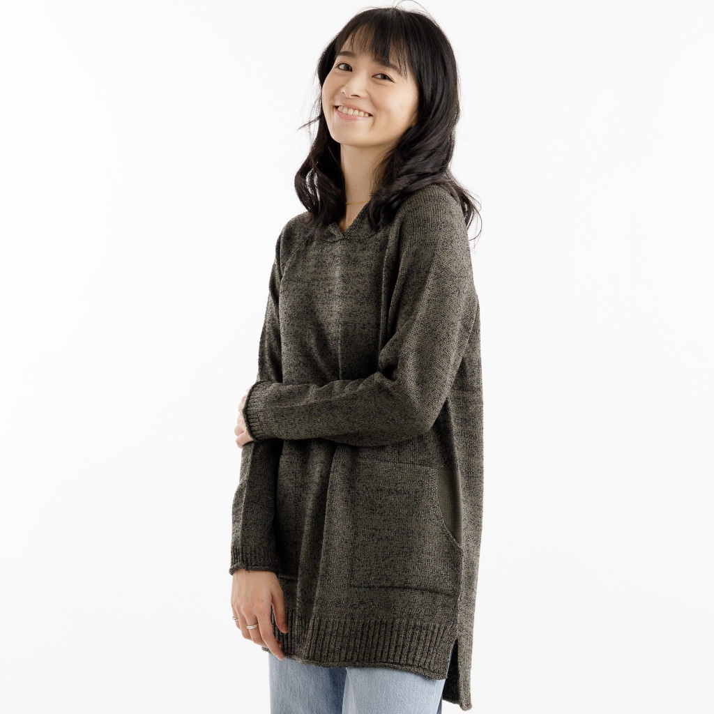 O-LIWAY 台灣製 MIT 混色質感～毛巾紗連帽長版針織毛衣