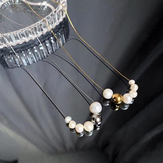 🎀艾瑪飾品🎀 天然淡水珍珠+鋼珠項鏈 通體鈦鋼項鍊/不鏽鋼/醫療鋼項鏈【現貨A3】
