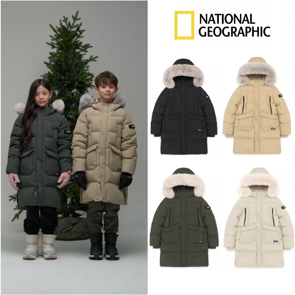 韓國 國家地理 National Geographic 2023新款 兒童大童 防水防風連帽長版鴨絨外套 長版羽絨外套