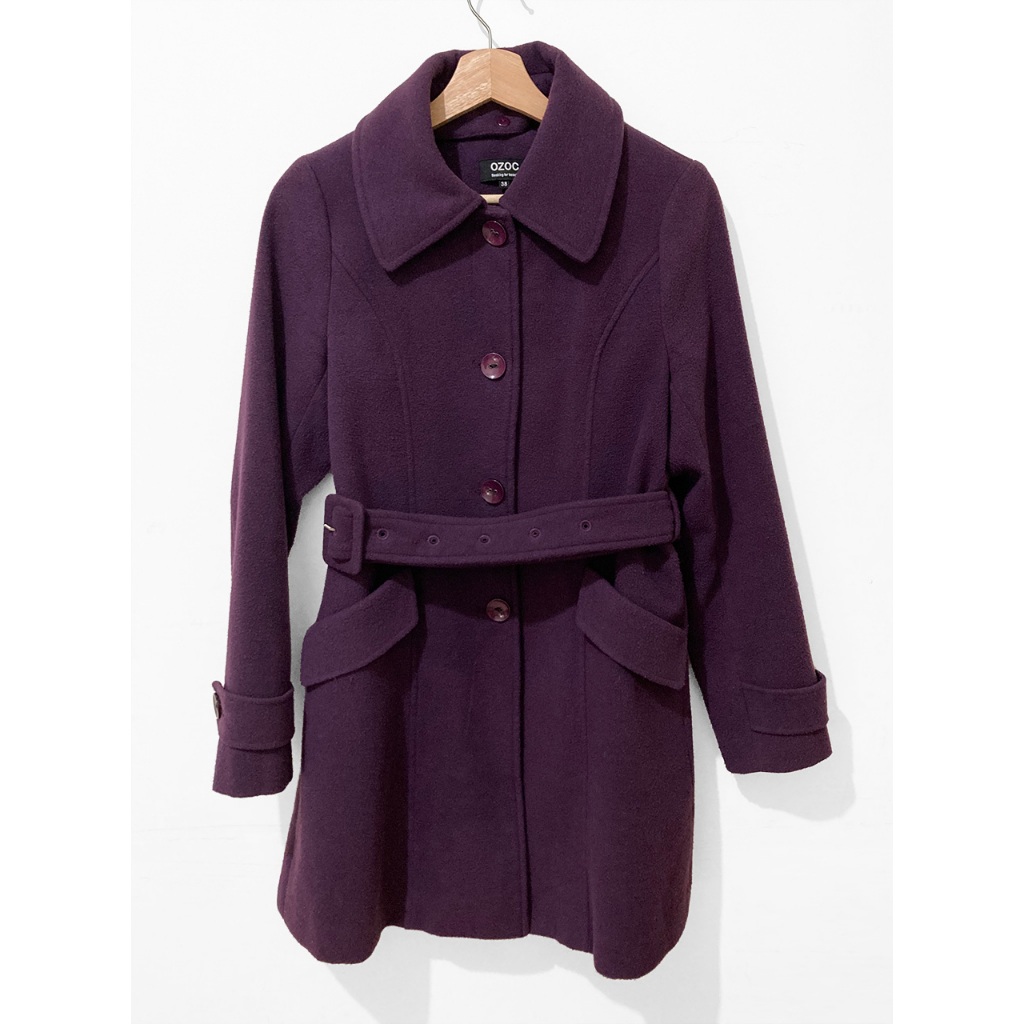 【二手9成新】OZOC 日系 日本 紫色 紫紅色 長版 大衣 外套