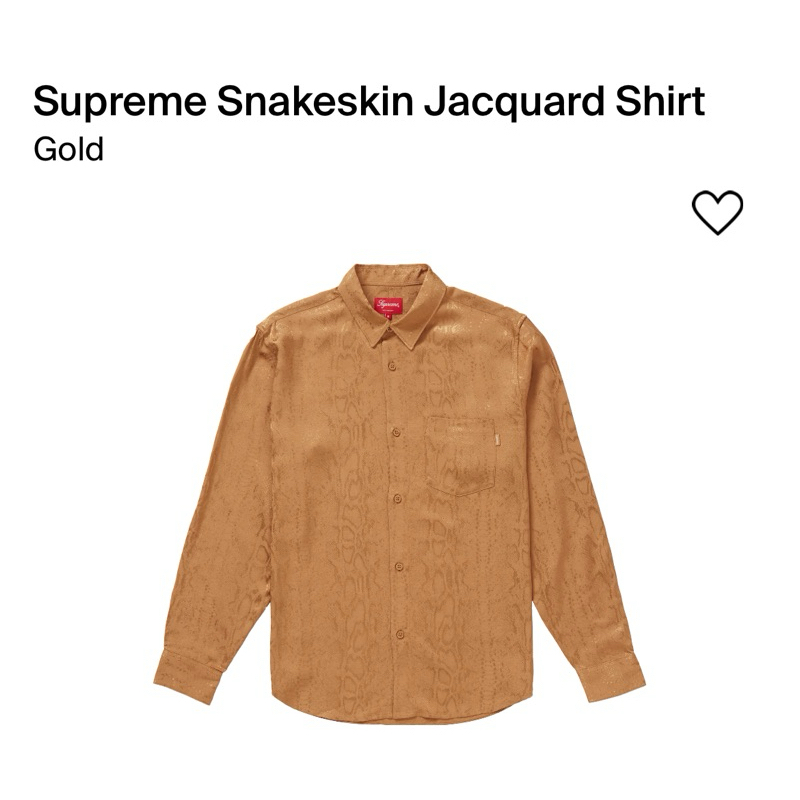 SS20 Supreme Snakeskin Jacquard Shirt 蛇紋襯衫 金 二手