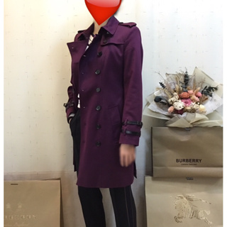 BURBERRY英國黑標紫色雙圈皮帶款風衣UK10
