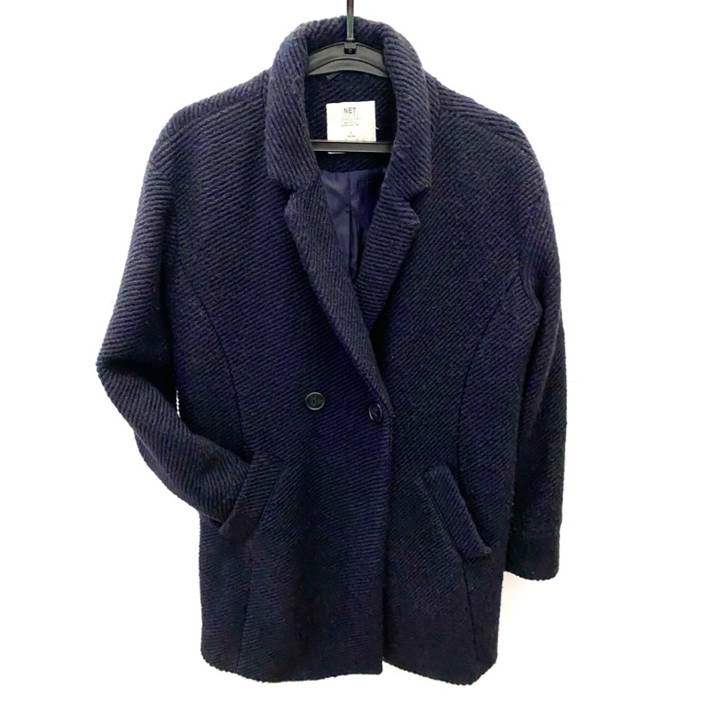 net紋路長版大衣（39%羊毛材質）