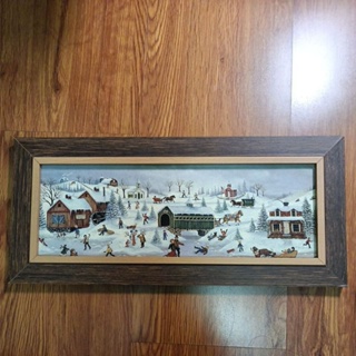 一幅北歐冬季漫天白雪街景畫（長42cm,寬9cm)