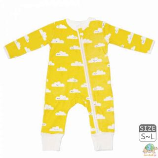 台灣製有機棉長袖連身衣(黃色雲朵)｜嬰兒服 透氣排汗 純棉親膚 薄長袖睡衣