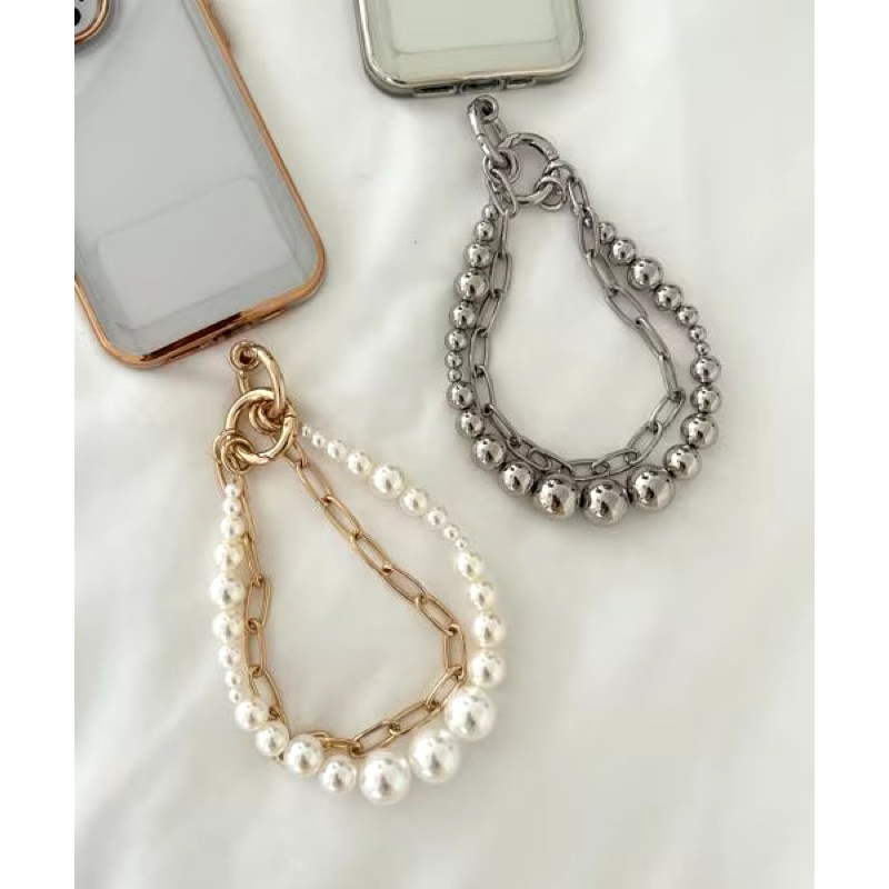 日本連線🇯🇵「預購」日本專櫃採買❗️雙層金屬珍珠串珠手機繩 手機短鍊 手機掛繩 手機鍊