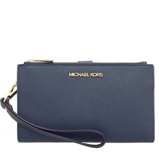 【美麗小舖】MICHAEL KORS MK 海軍藍 十字紋防刮真皮 長夾 手機包 皮夾 手拿包~M62846