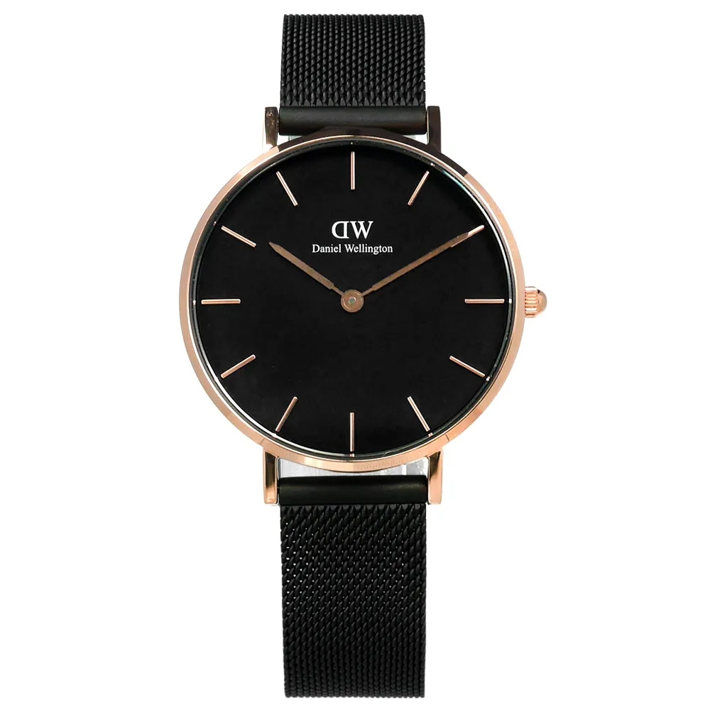 DW Daniel Wellington / DW00100201 / 經典米蘭編織不鏽鋼手錶 玫瑰金x鍍黑 32mm