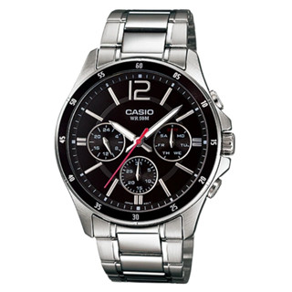 CASIO (MTP-1374D-1A) 三眼不鏽鋼時尚男指針錶錶 購買者即贈送原廠錶盒一個 數量有限