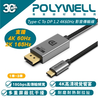 POLYWELL Type-C To DP 1.2 4K60Hz 傳輸線 影音 轉接線 DisplayPort