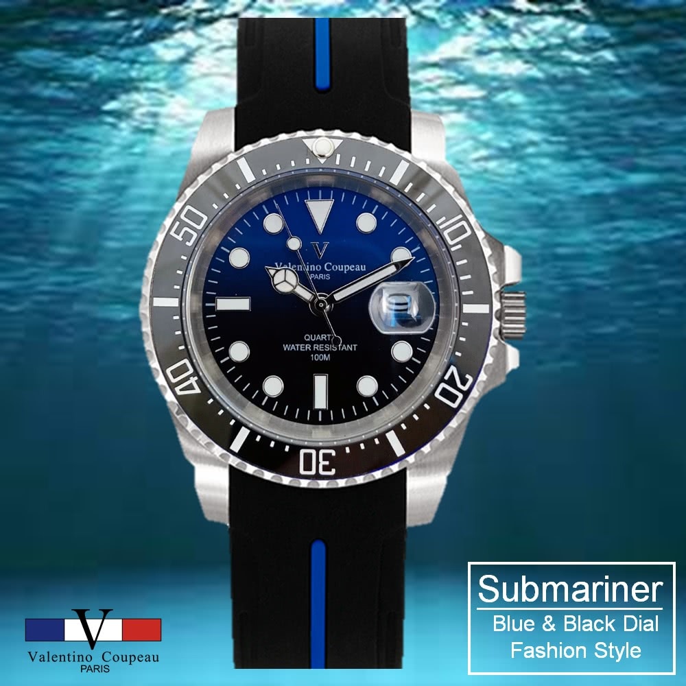 valentino coupeau 范倫鐵諾 V61589 矽膠半藍 古柏 漸層藍 夜光 防水 男錶 潛水錶