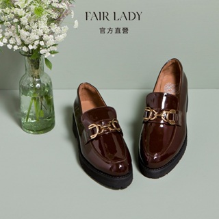 FAIR LADY 小時光 時髦金飾軟漆皮厚底增高樂福鞋 咖啡紅色 (552752) 女鞋 樂福鞋