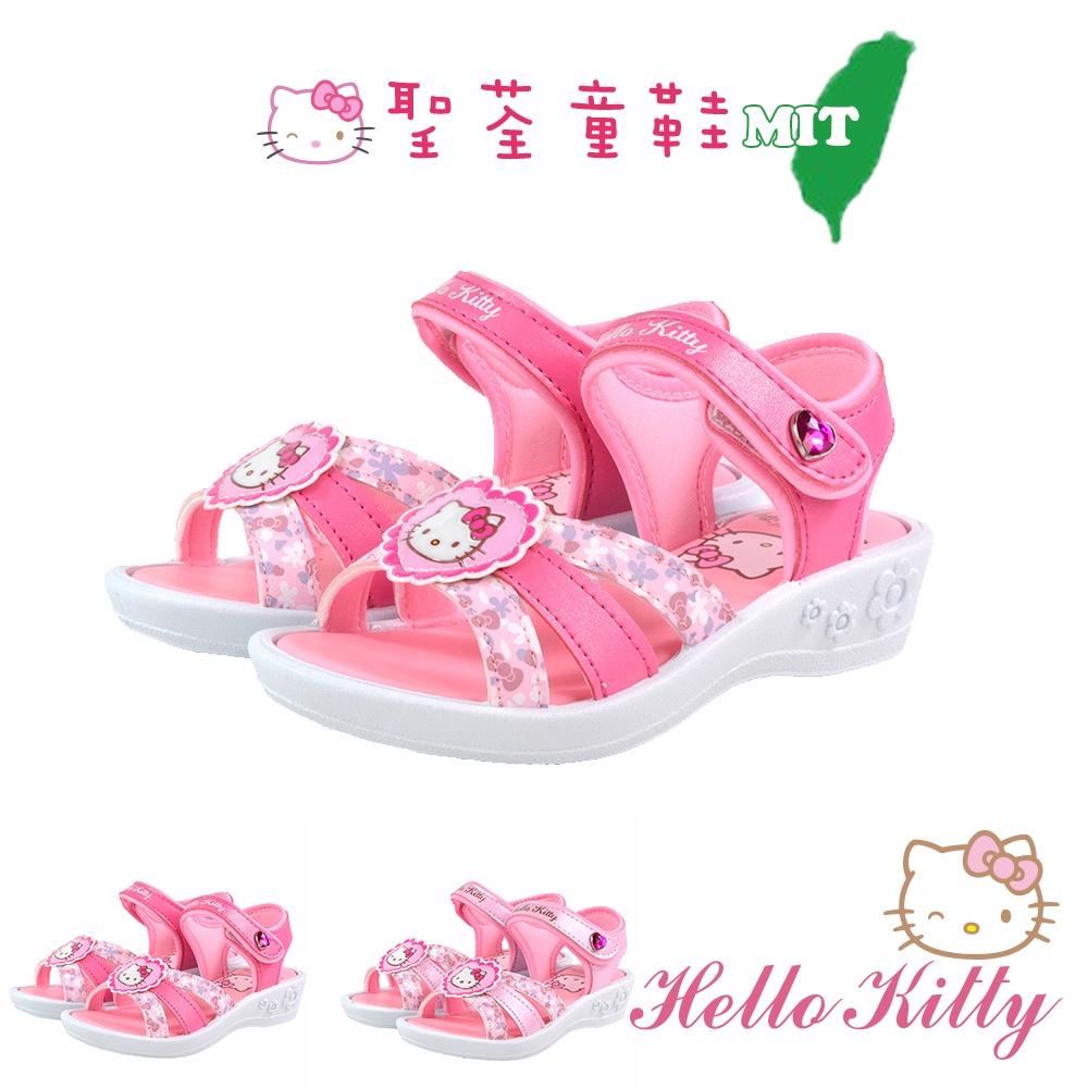 Hello Kitty 17-23cm童鞋 愛心花邊造型輕量減壓休閒低跟涼鞋-粉色.桃色(聖荃官方旗艦店)