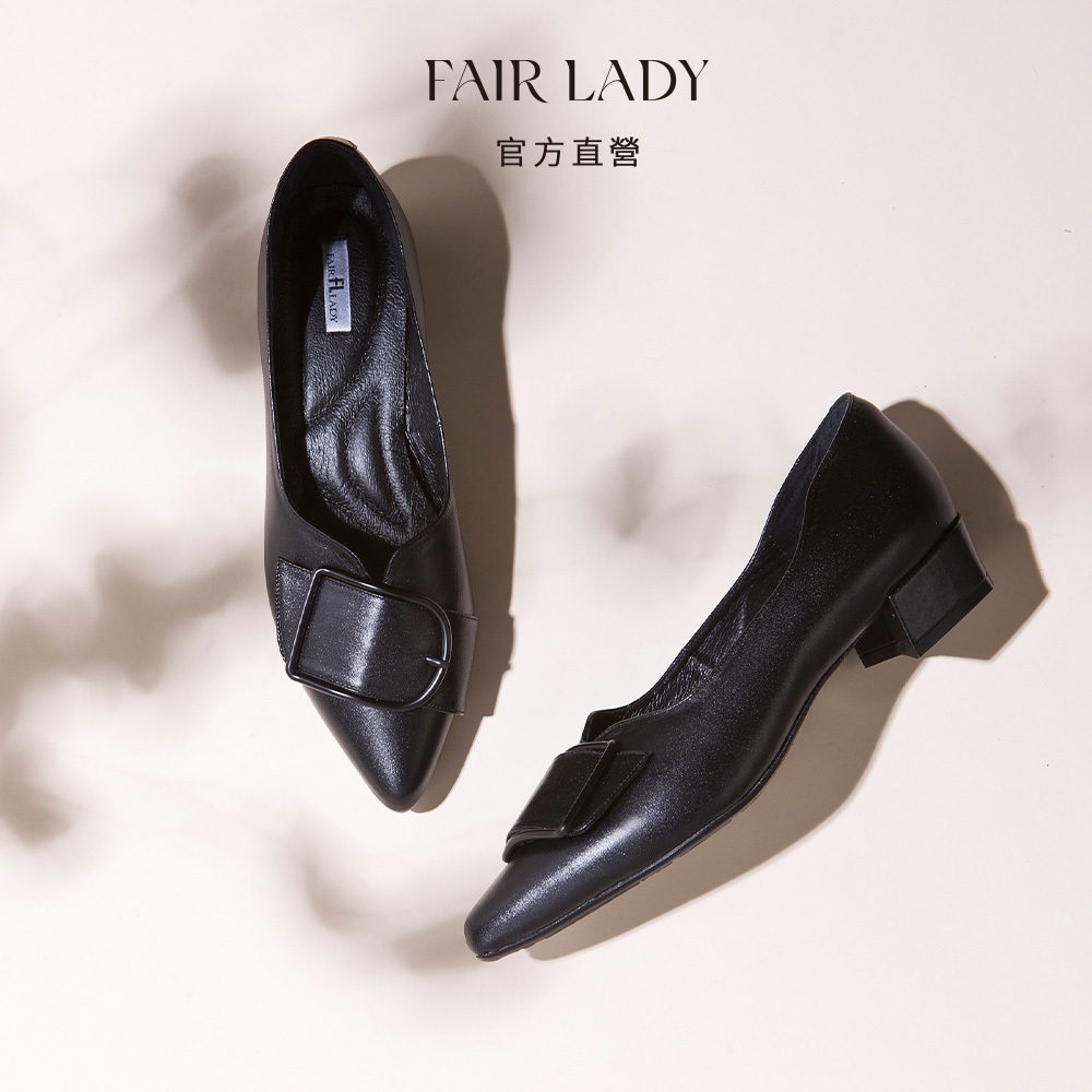 FAIR LADY  芯太軟 帶釦裝飾尖頭低跟鞋 黑色 (602427) 通勤鞋 上班鞋 女鞋