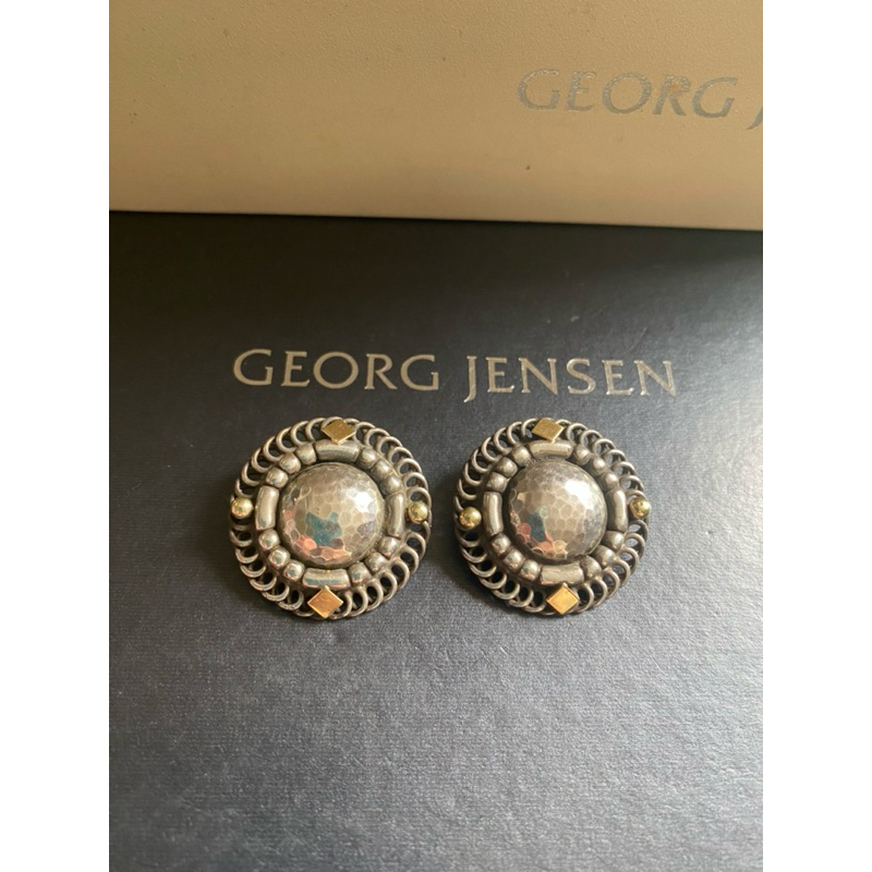 Georg Jensen喬治傑生GJ#85 丹麥製 絕版 設計師款K金珠夾式耳環