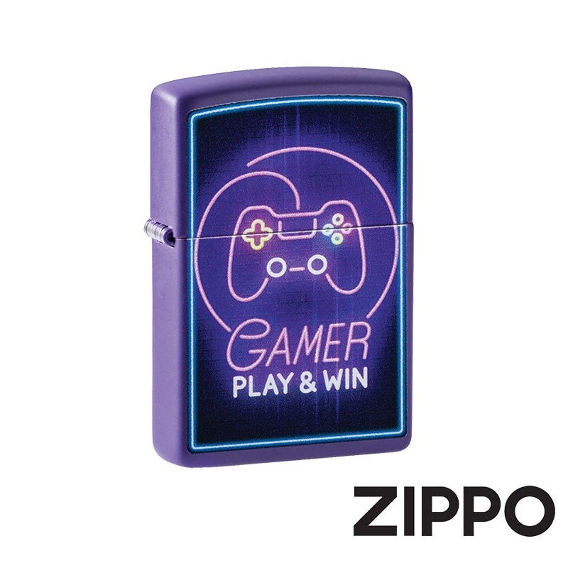 ZIPPO 遊戲玩家防風打火機 49157 電玩圖案 手把 遊戲機 電動 搖桿 紫色 不沾指紋 彩色印製 終身保固