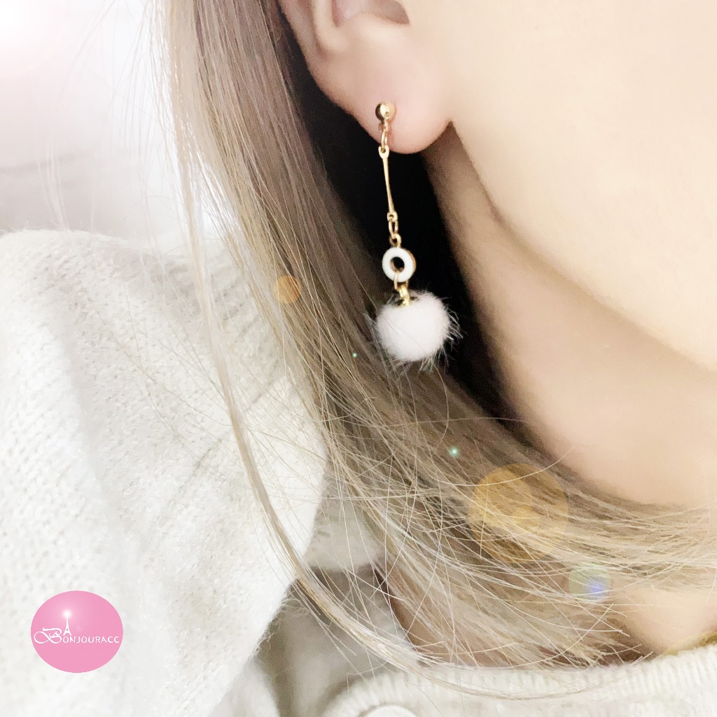 韓國甜甜圈毛球 耳環 夾式 針式 925銀針 夾式耳環 毛球耳環 台灣現貨【Bonjouracc】
