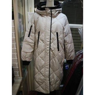 婕的店日本精品~日本帶回~noa-ge米白色輕量保暖防撥水羽絨長版連帽外套/大衣LL