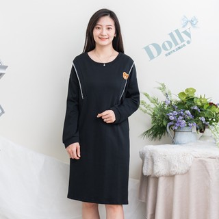Dolly多莉大碼專賣店 台灣現貨 大尺碼黑色小熊徽章棉質洋裝982