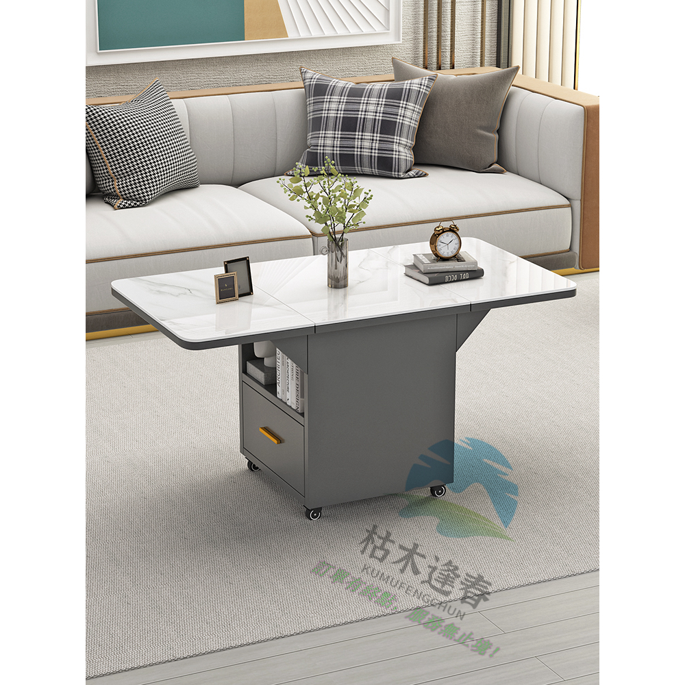 茶几 岩板茶桌 客廳可移動摺疊茶几 簡約岩板可移動摺疊茶几 小戶型家用客廳多功能矮桌子吃飯桌子