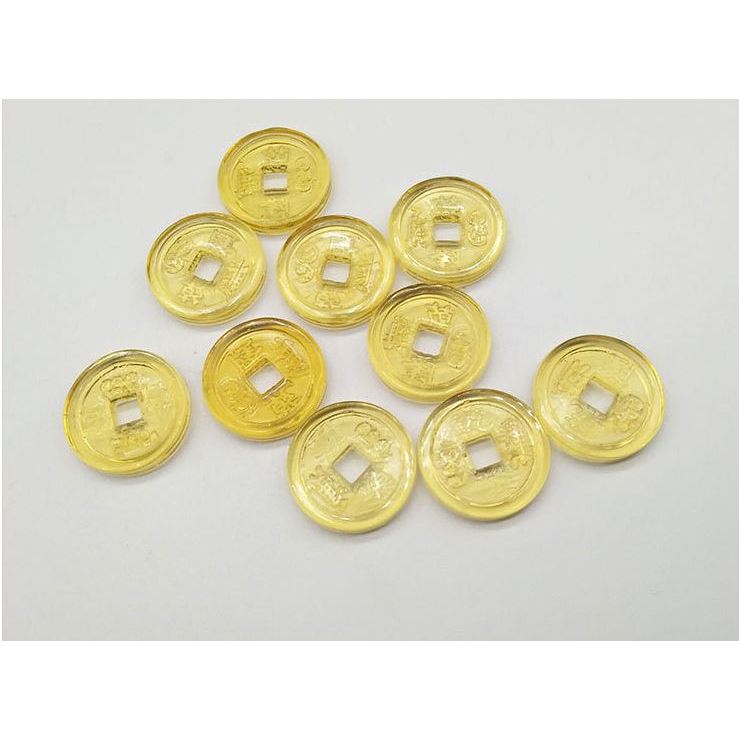 🇹🇼拉拉Lala's 黃玻璃水晶五帝錢裝飾品 乾隆通寶錢幣 黃水晶銅錢擺件4.5cm